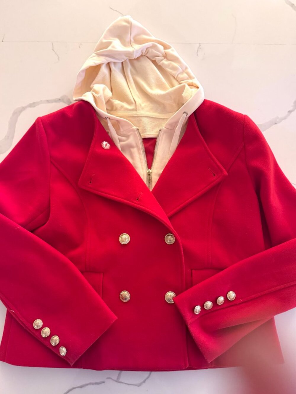 Fate Red Double-Breasted Jacket with Cream Hood